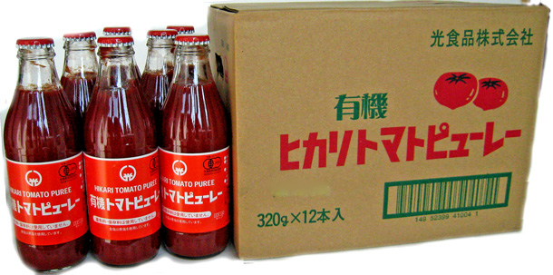 ヒカリ　有機トマトピューレー　３２０ｇガラス瓶×１２本箱